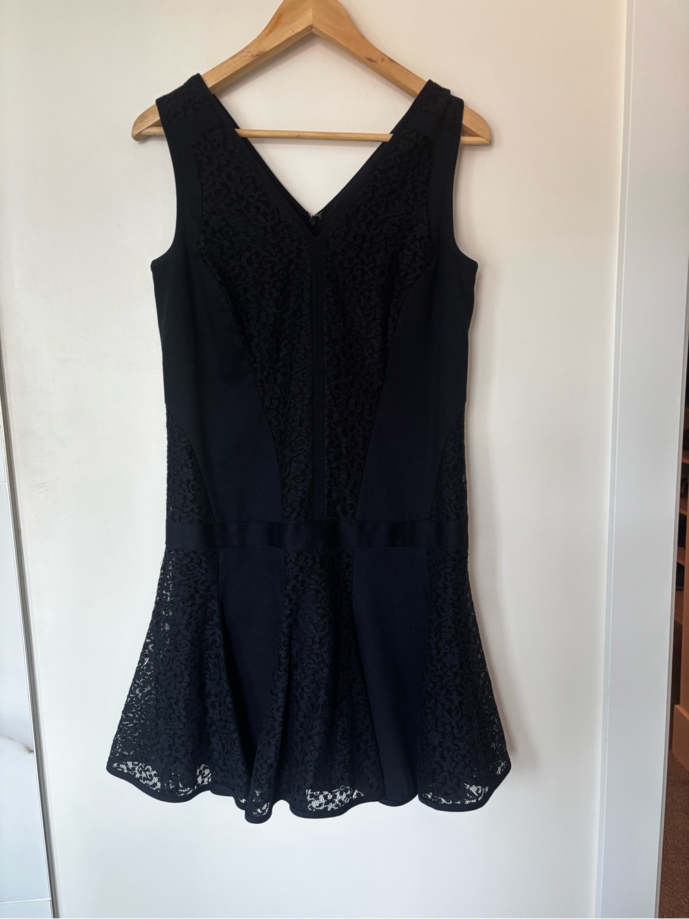 Ann Taylor Black Sleeveless Lace Fit-and-Flare Mini Dress